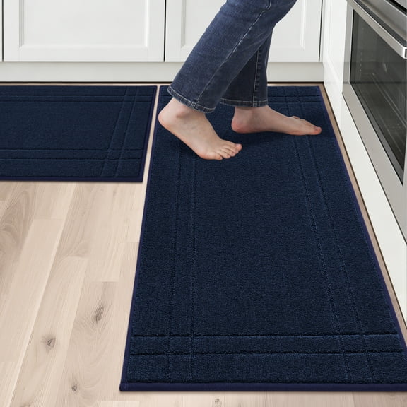 FLOORHUG Non-Slip Kitchen Mats, Absorbent Floor Mat Set of 2, Washable Floor Mat, Soft Comfort Floor Mat for Kitchen, Bathroom, Laundry Room, Bedroom, 20"x 32"+ 20"x 48", Navy