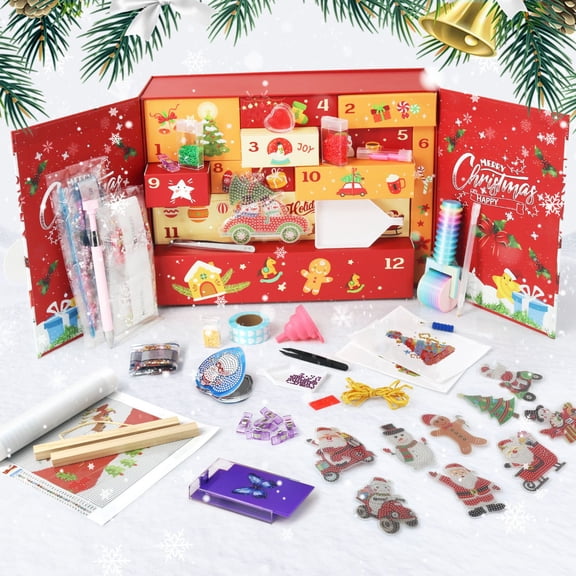 FLOPESN 12-Compartment Christmas Diamond Art Gift Set, Multiple Holiday Patterns, Sparkling Crystals & Tools, Creative Home Decor Kit
