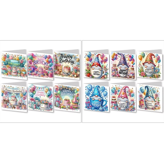 FLOPESN 12Pcs DIY Folding Greeting Card Diamond Art Painting Creative Design Blessing Card Set for Birthday Crafts Gift
