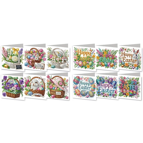 FLOPESN 12Pcs DIY Folding Greeting Card Easter Diamond Art Painting Creative Thank You Cards Set for Holiday Crafts Gift