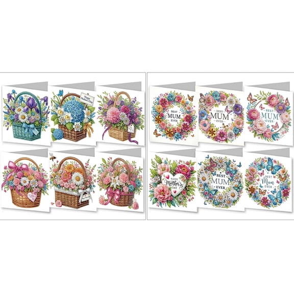 FLOPESN 12Pcs DIY Folding Greeting Diamond Art Painting Card ,Creative Design Thank You Card Set for Holiday Birthday Crafts Gift