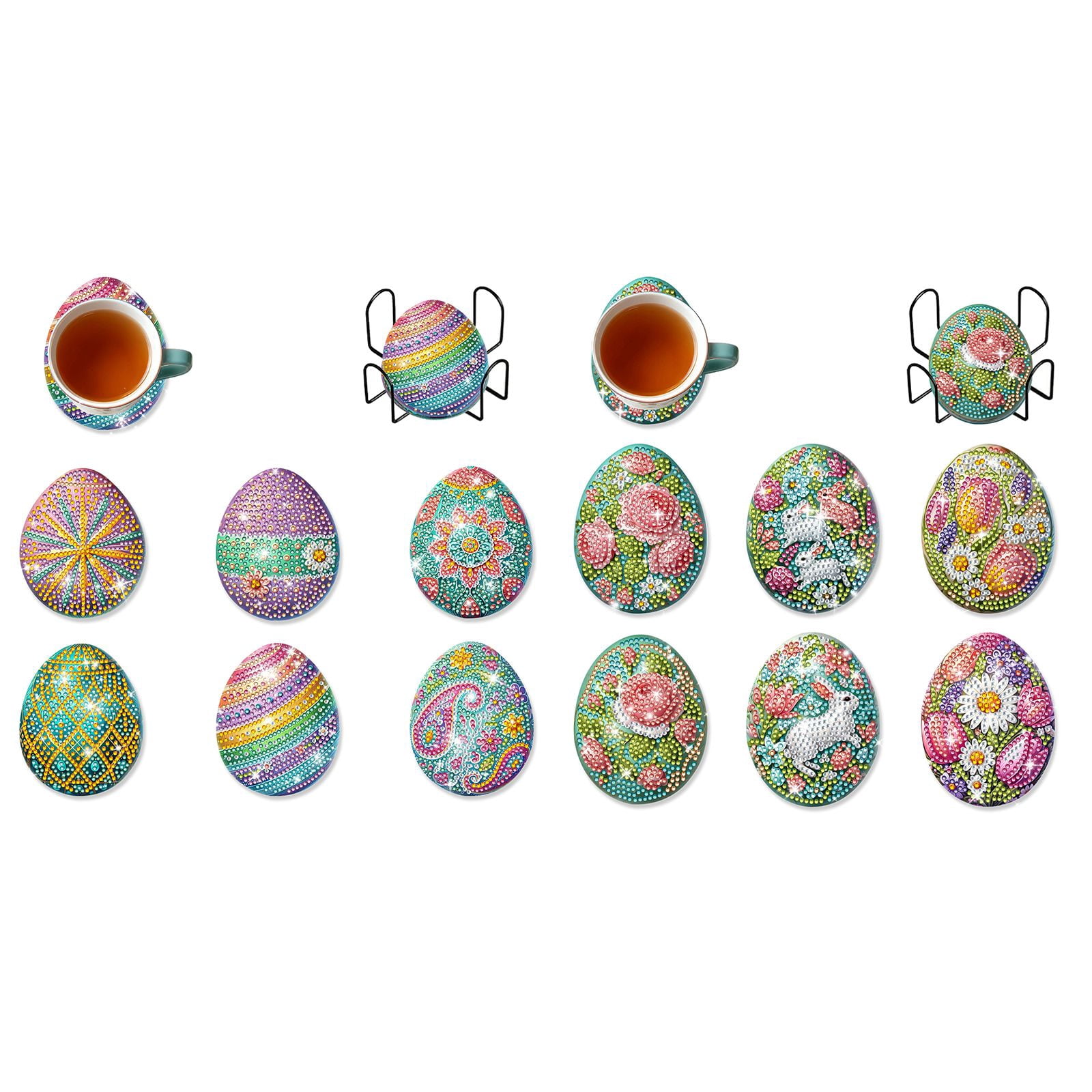 FLOPESN 12Pcs Easter DIY Diamond Art Coasters Kits, Creative Irregular Shape Wooden Desktop Decoration Gift Coasters