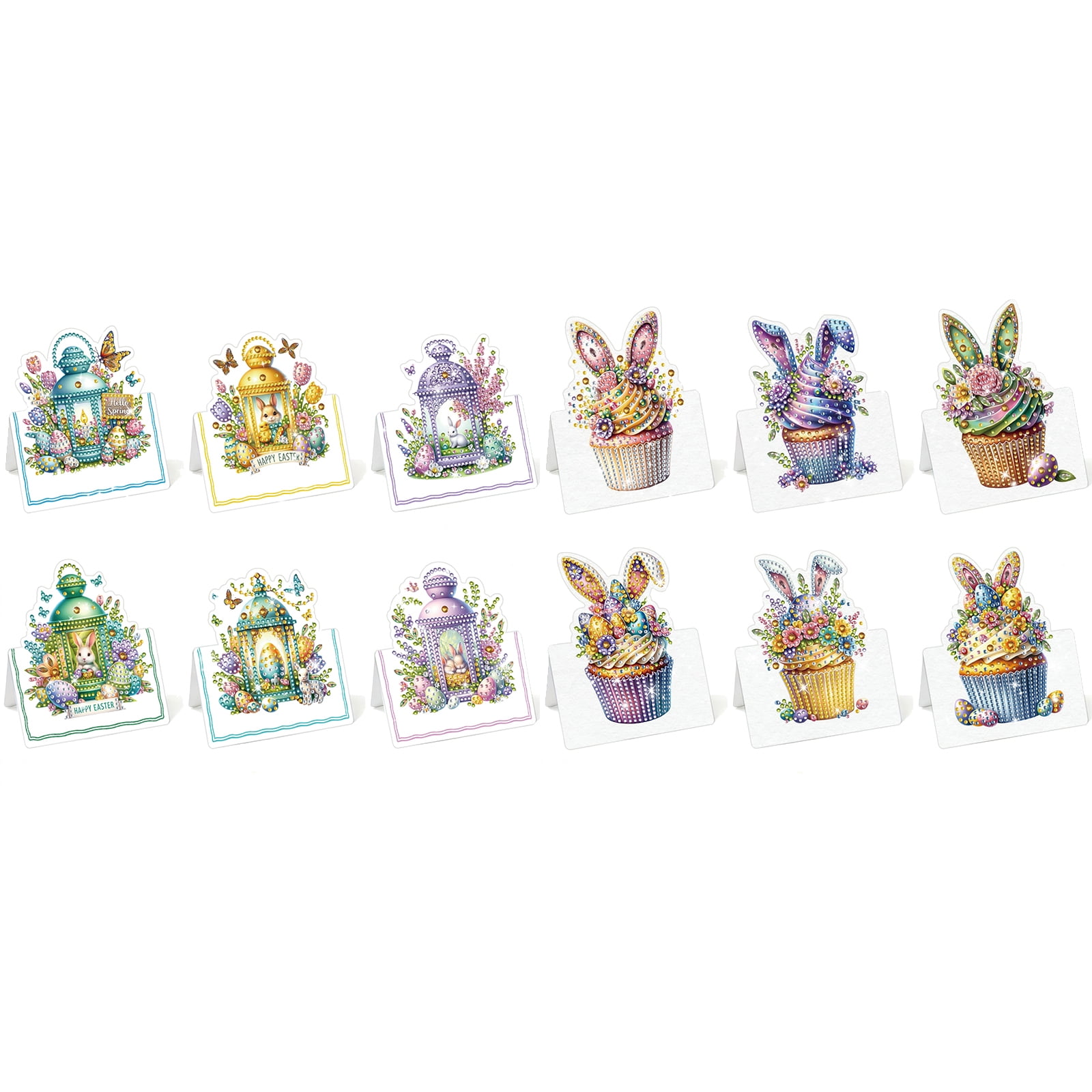 FLOPESN 12Pcs Easter Foldable Greeting Card set,DIY Diamond Art Painting with White Envelopes for Festival Holiday