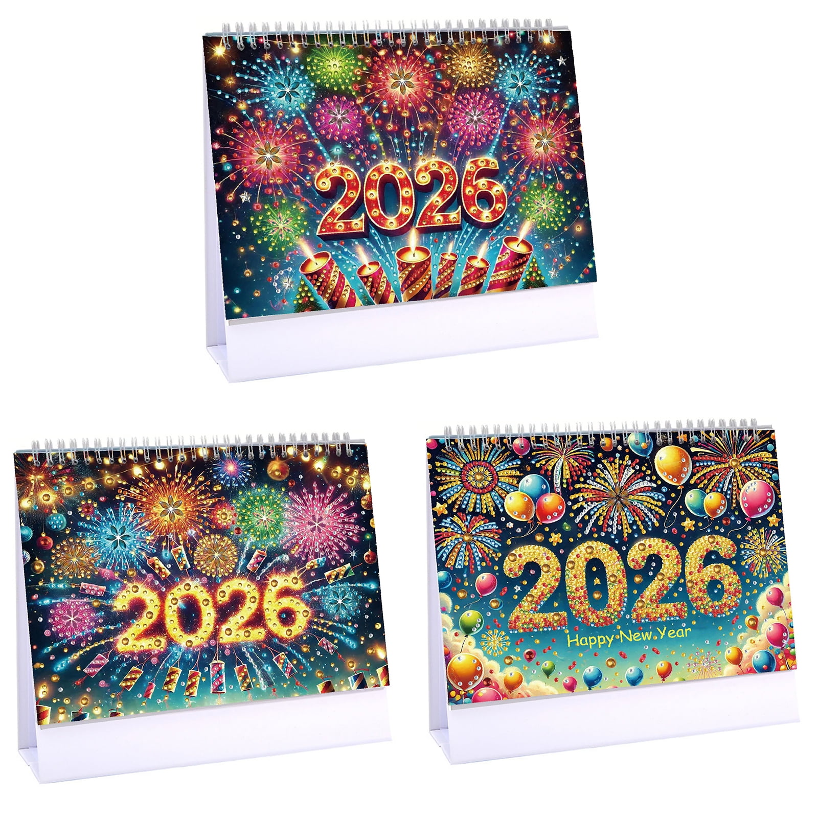 FLOPESN 2026 3Pcs DIY Diamond Art Painting Desk Calendar,Monthly Flip Tabletop Calendar,Thick Paper with To Do List for Home Office Planning