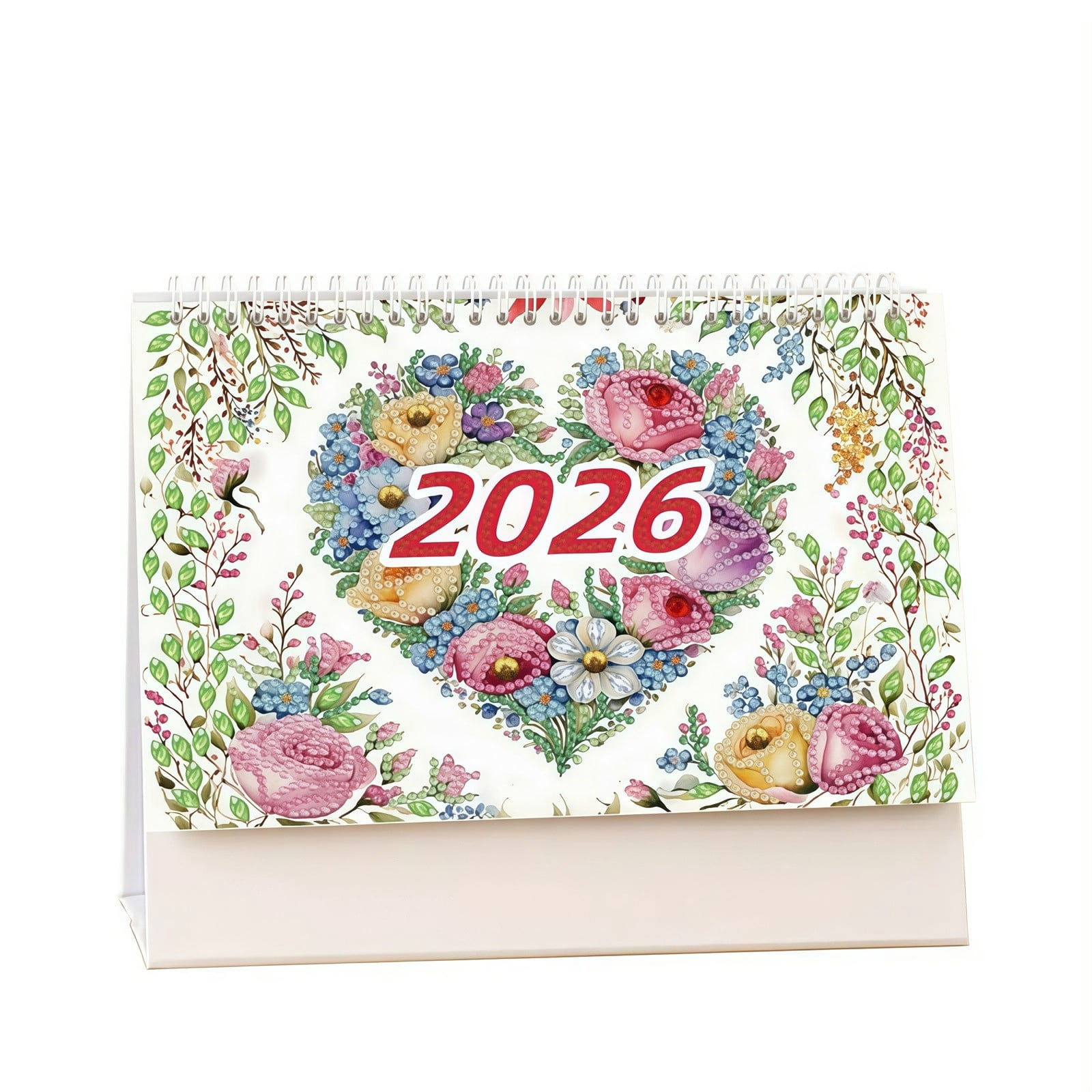 FLOPESN 2026 DIY Diamond Art Desk Painting Calendar,Creative Design Thick Paper Calendar with To Do List Ornaments Monthly Flip Tabletop Calendar for Home Office Planning-Flowers