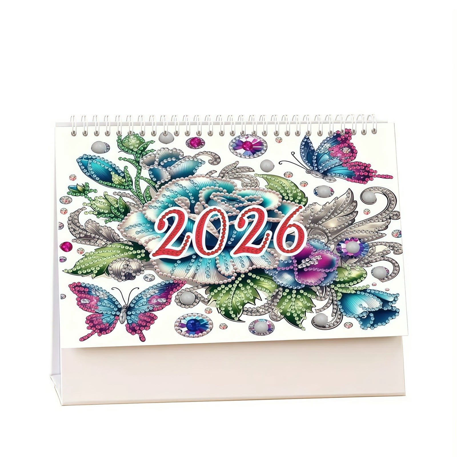 FLOPESN 2026 DIY Diamond Art Desk Painting Calendar,Creative Design Thick Paper Calendar with To Do List Ornaments Monthly Flip Tabletop Calendar for Home Office Planning-Butterflies