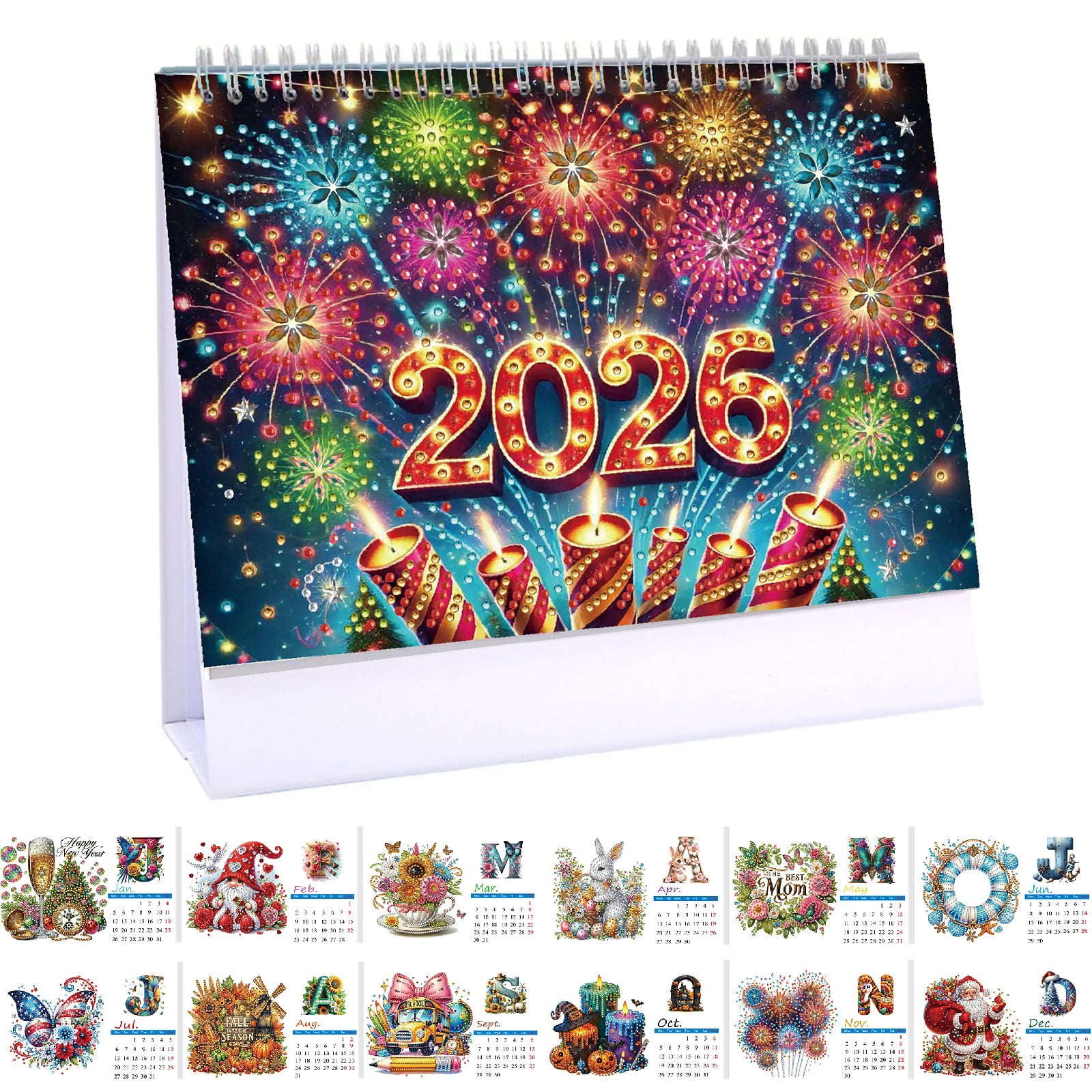 FLOPESN 2026 DIY Diamond Art Painting Desk Calendar,Monthly Flip Tabletop Calendar,Thick Paper with To Do List for Home Office Planning