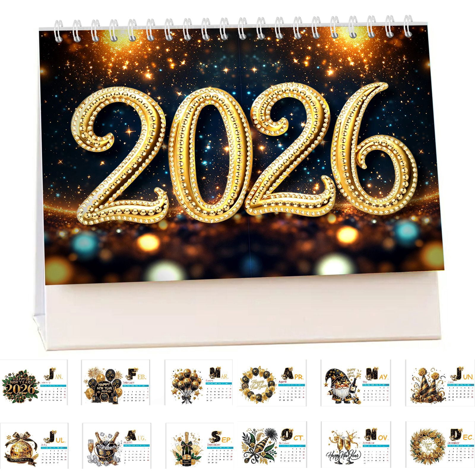 FLOPESN 2026 DIY Diamond Art Painting Desk Calendar,Thick Paper Monthly Flip Tabletop Calendar with To Do List for Home Office Planning-Happy New Year