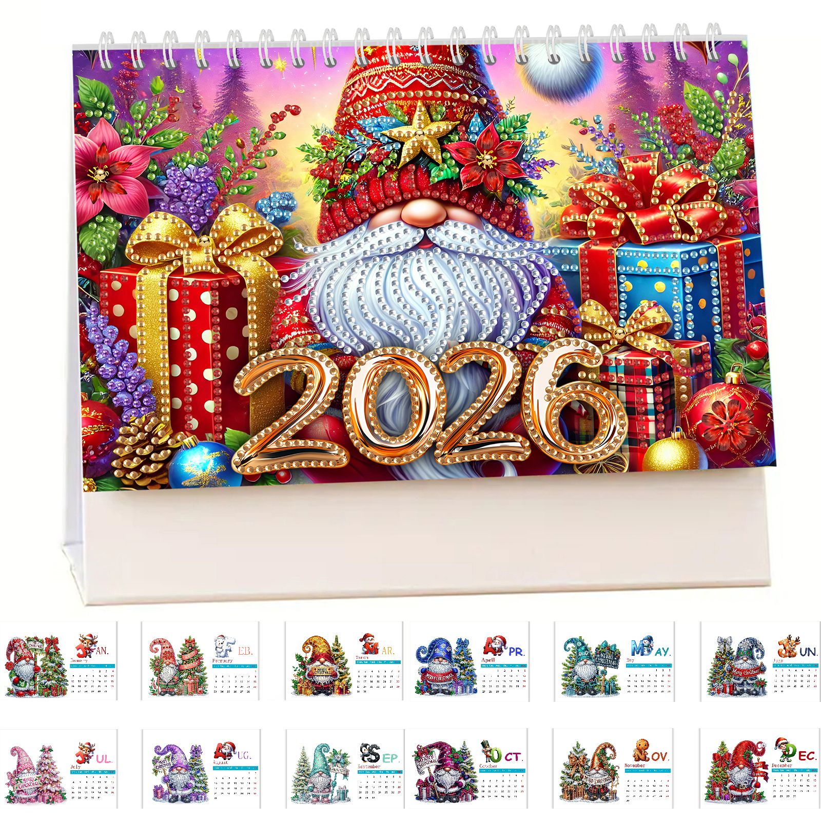 FLOPESN 2026 DIY Diamond Art Painting Desk Calendar,Thick Paper Monthly Flip Tabletop Calendar with To Do List for Home Office Planning-Goblin