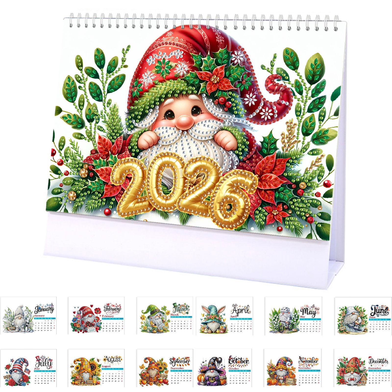FLOPESN 2026 DIY Diamond Art Painting Desk Calendar,Thick Paper Monthly Flip Tabletop Calendars for Office Home Decor Planning-Goblin