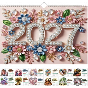 FLOPESN 2027 Diamond Art Wall Calendar, Flowers Design 6.7x9.8in, Creative Horizontal Paper Calendar for Home Office Decor