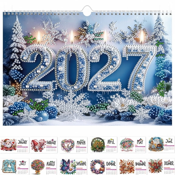 FLOPESN 2027 Diamond Art Wall Calendar, Winter Style Design 6.7x9.8in, Creative Horizontal Paper Calendar for Home Office Decor