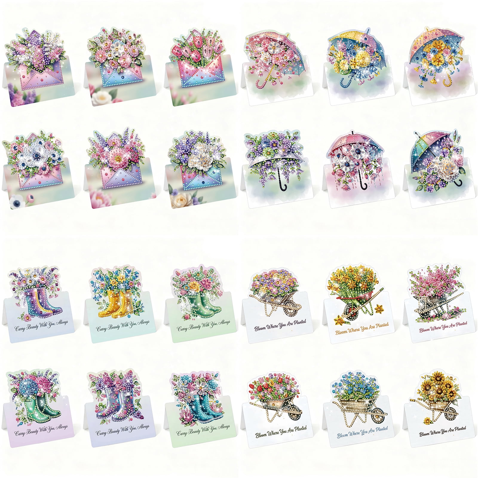 FLOPESN 24Pcs DIY Diamond Art Greeting Cards Set, Spring Flower 3D Folding Thank You Card For Birthday Holiday Blessing Gift(included envelopes)