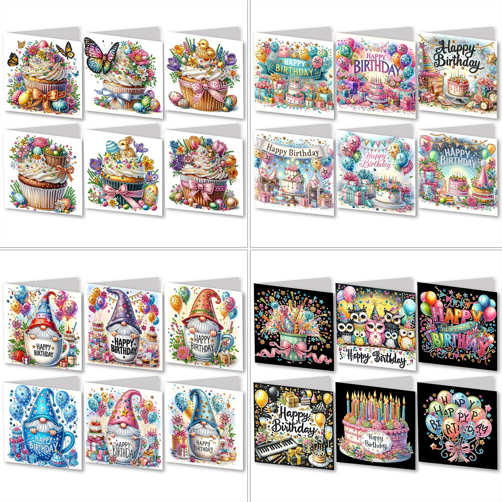 FLOPESN 24Pcs DIY Folding Greeting Card Diamond Art Painting Creative Design Blessing Card Set for Birthday Crafts Gift