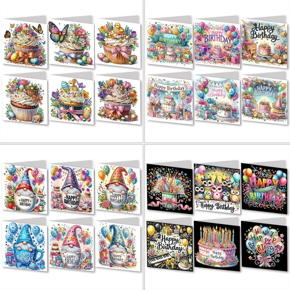 FLOPESN 24Pcs DIY Folding Greeting Card Diamond Art Painting Creative Design Blessing Card Set for Birthday Crafts Gift