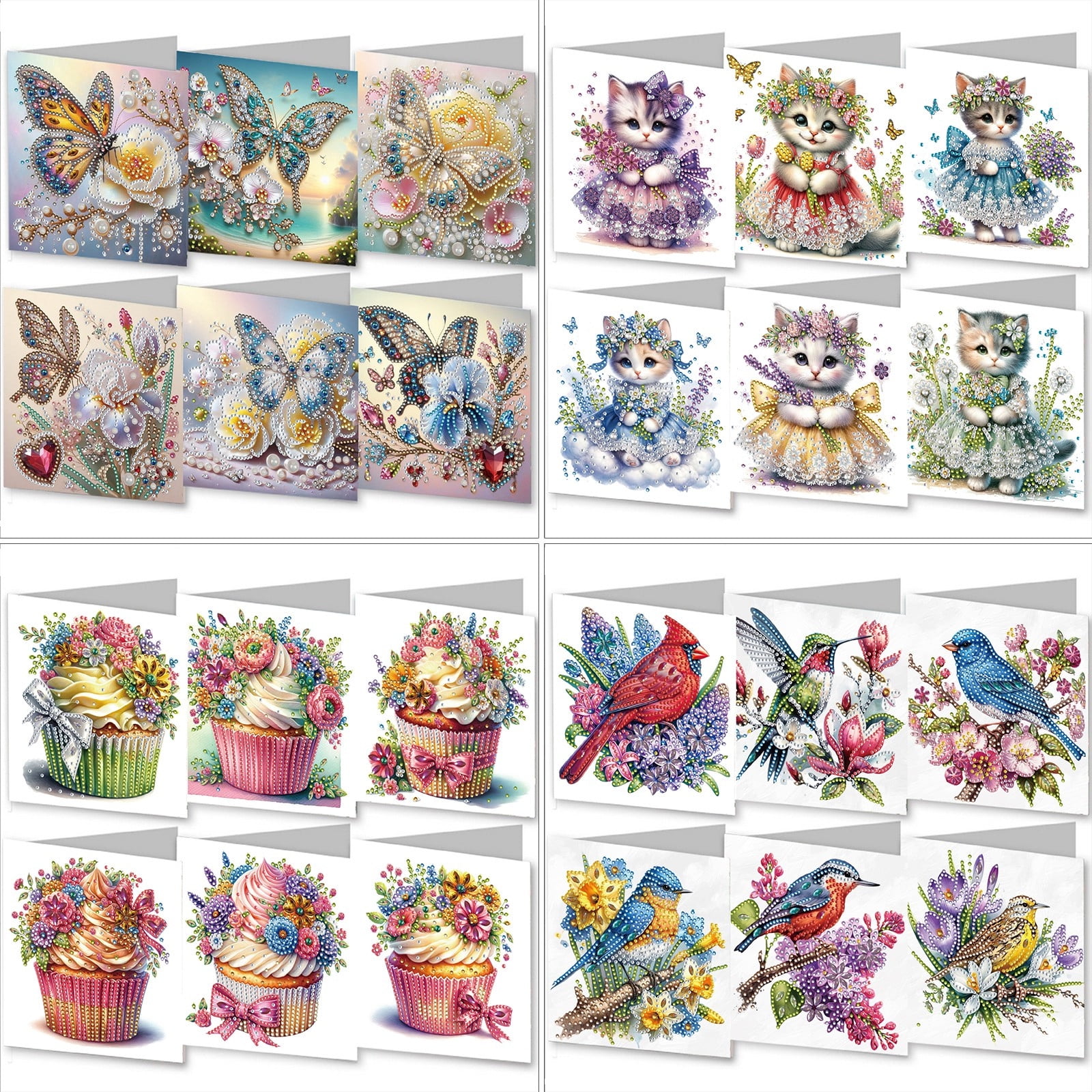 FLOPESN 24Pcs DIY Folding Greeting Card Diamond Art Painting,Creative Design Thank You Cards Set for Birthday Christmas Crafts Gift