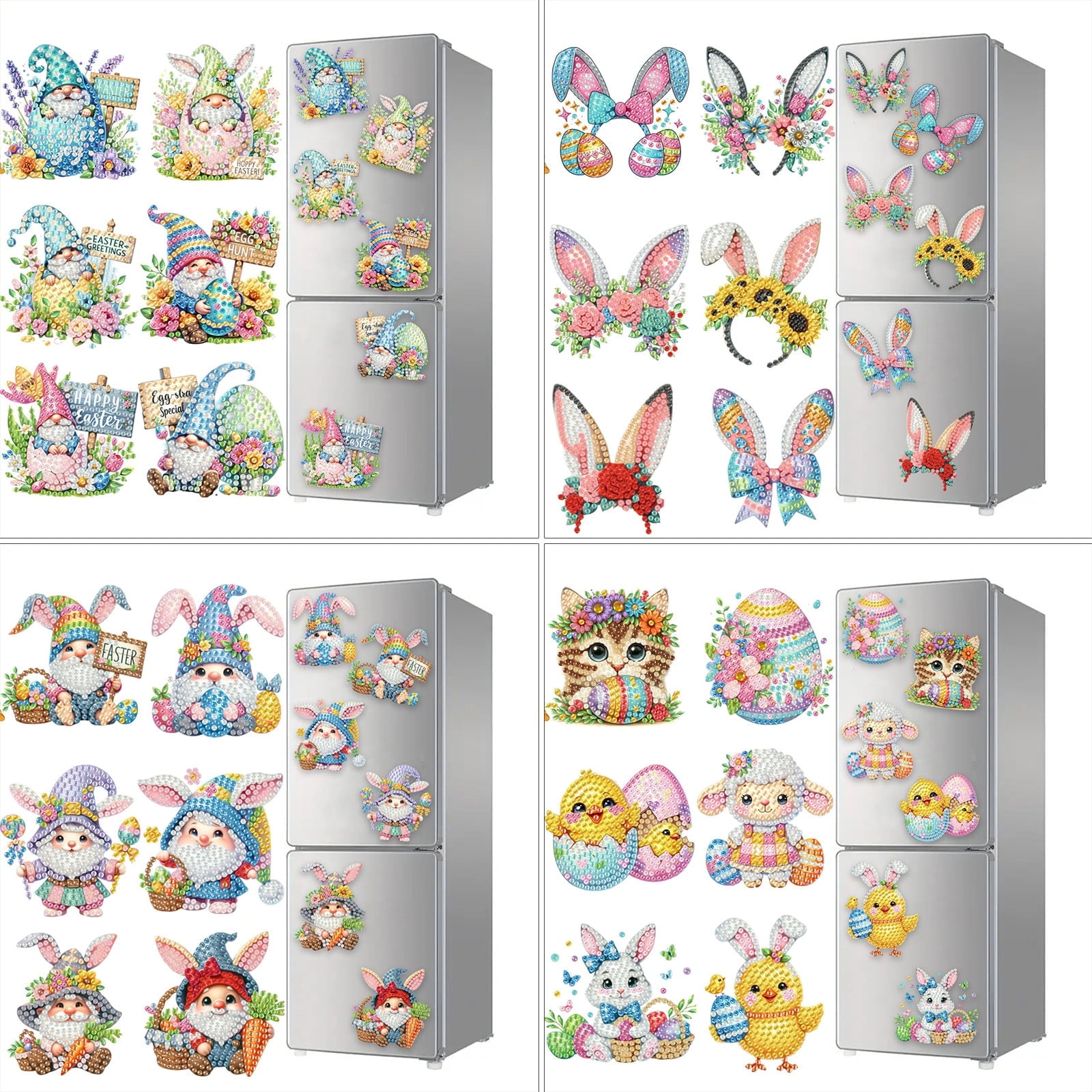 FLOPESN 24Pcs Holiday DIY Diamond Art Painting Refrigerator Magnet,Creative Design Easter St. Patrick's Day Acrylic Home Decors