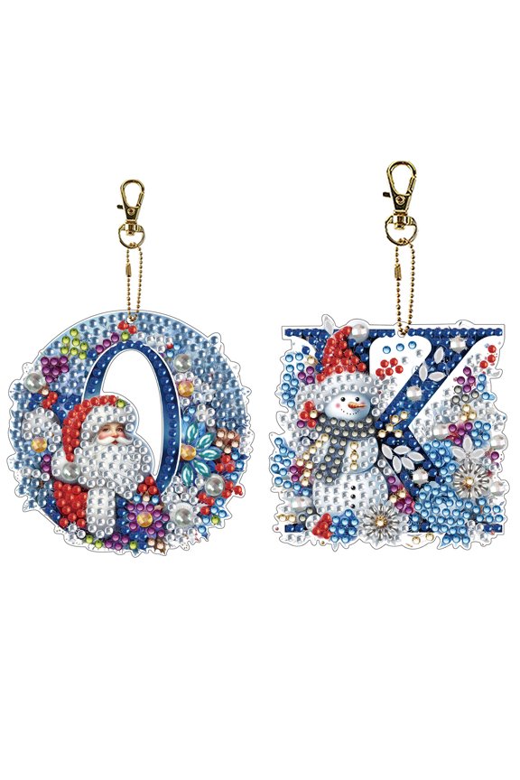 2PCS DIY Diamond Art Acrylic Keychain – Christmas OK Design Set, Double-Sided Diamond, Creative Handmade Holiday Craft Gift