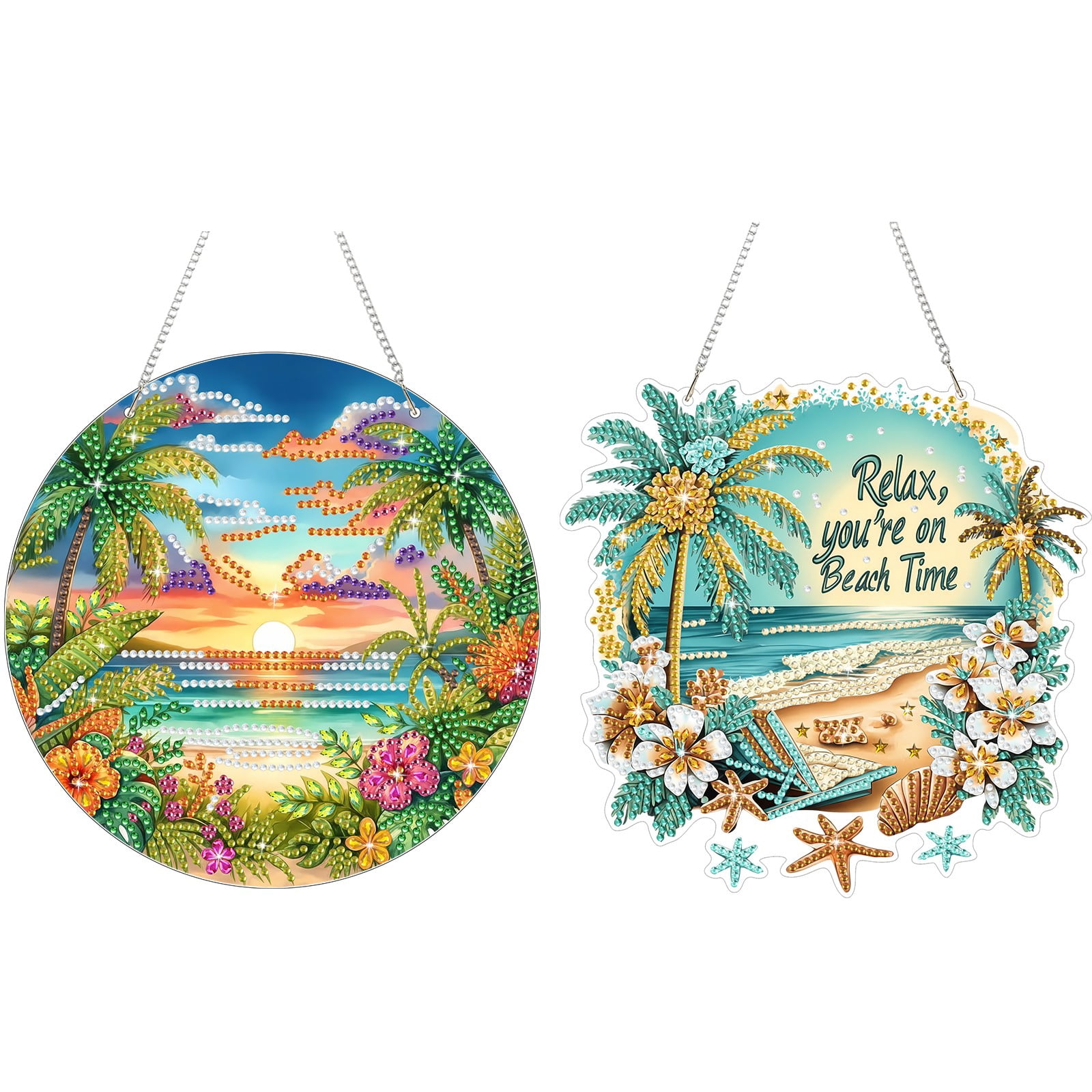 FLOPESN 2PCS DIY Diamond Art Kits,Spring Painting Sea Style, 8.27*8.27in Diamond Painting Pendant, Creative Design Wall Decor