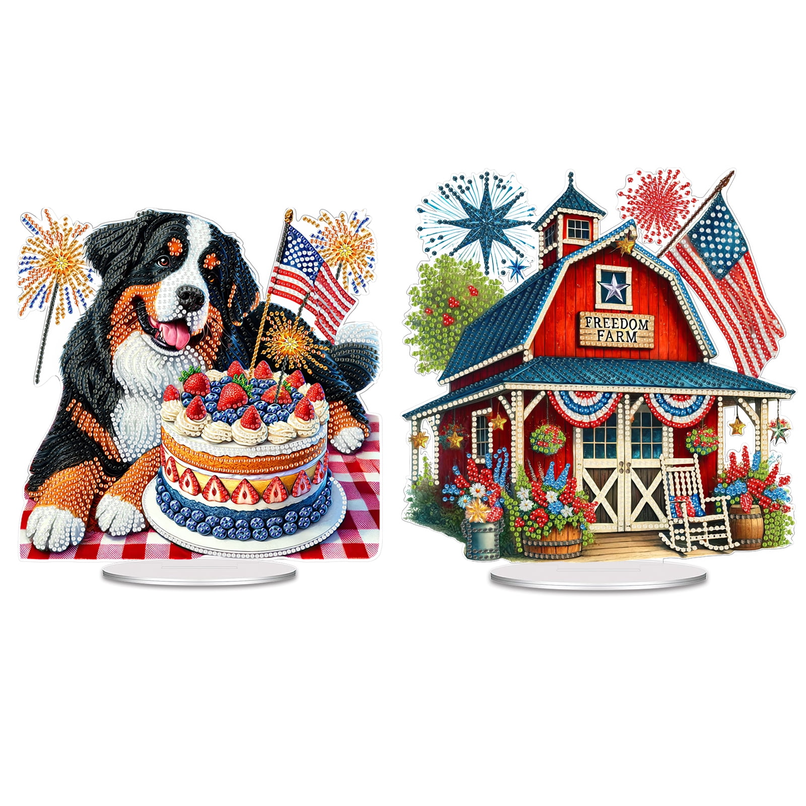 FLOPESN 2PCS DIY Diamond Art Painting American Independence Day Creative，9.84*9.84in Animal Design,Add Festive Atmosphere Home Desktop Decorations