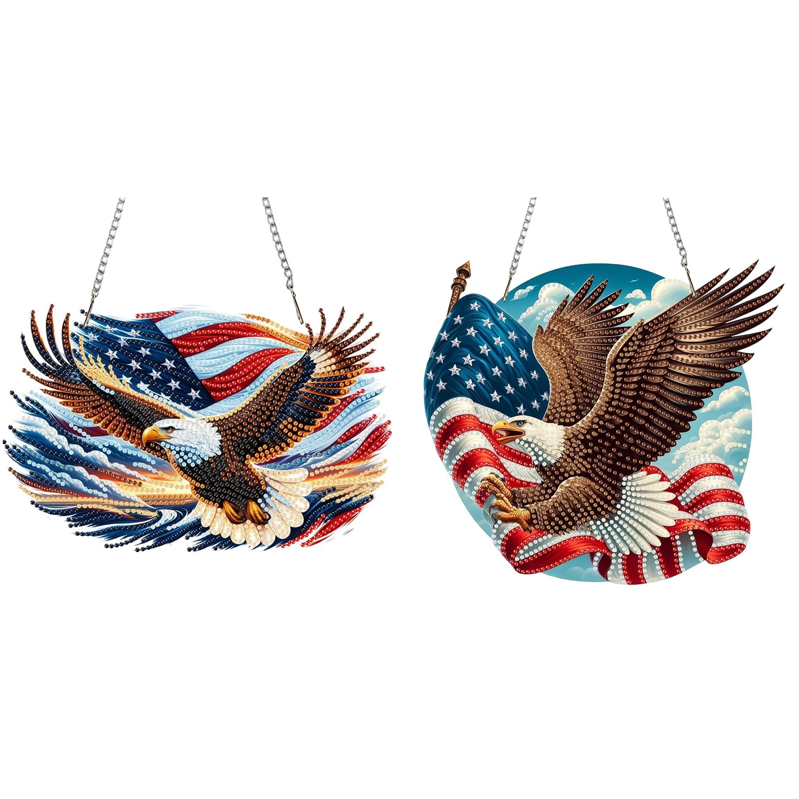 FLOPESN 2PCS DIY Diamond Art Painting American Independence Day Creative，9.84*9.84in Eagle  Design, Acrylic Material Irregular Shape Home Decoration Pendant