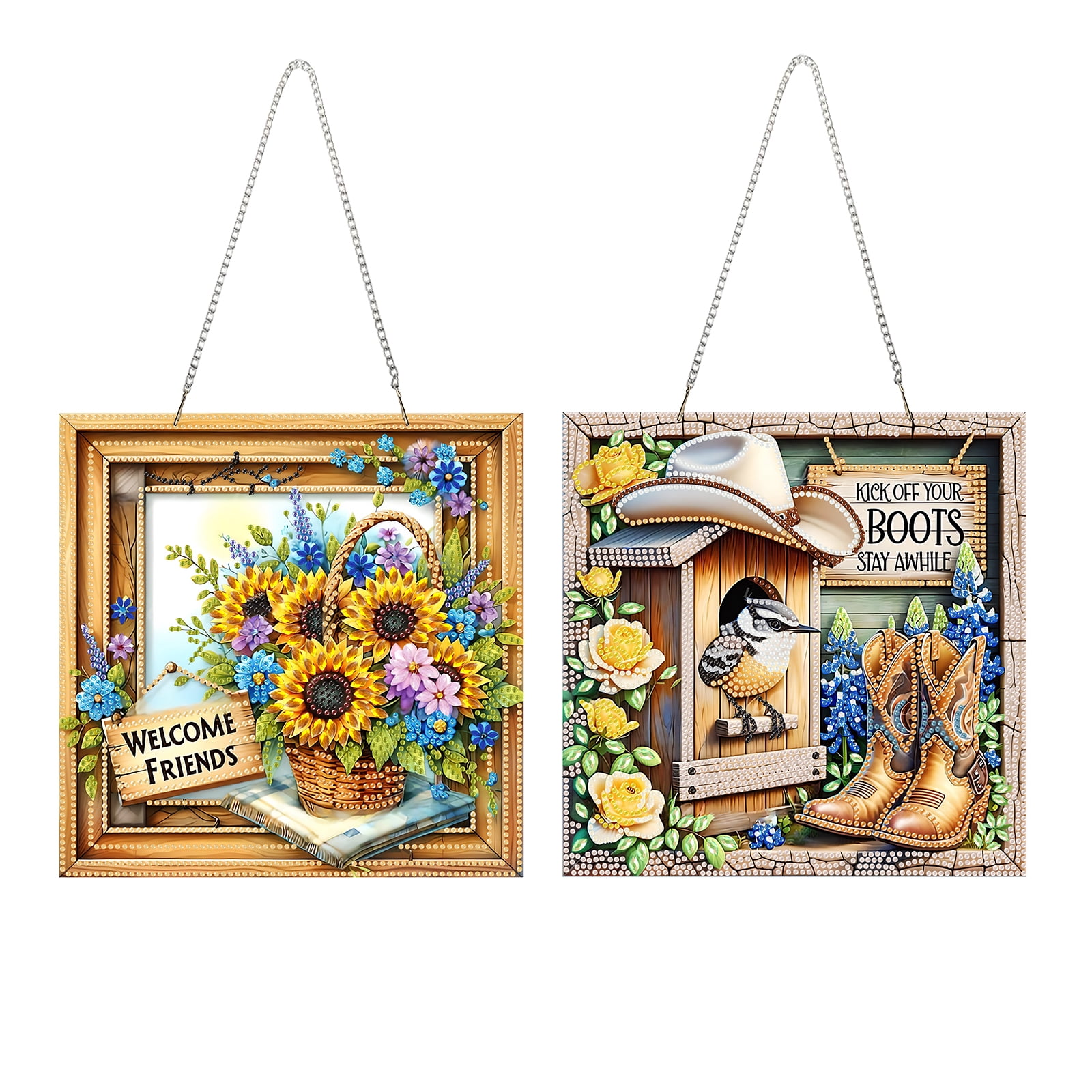 FLOPESN 2PCS  DIY Diamond Art Painting Creative,9.84*9.84in  Design, Acrylic Material Irregular Shape Home Decoration Pendant