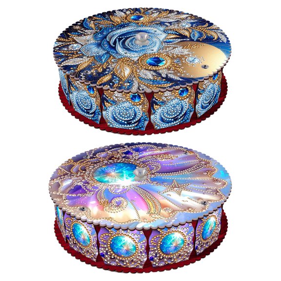 FLOPESN 2PCS DIY Diamond Art Painting Creative Design Wooden Home Furnishing Round Storage Box Jewelry Accessories Storage Box (20.7cm Diameter)-2PCS