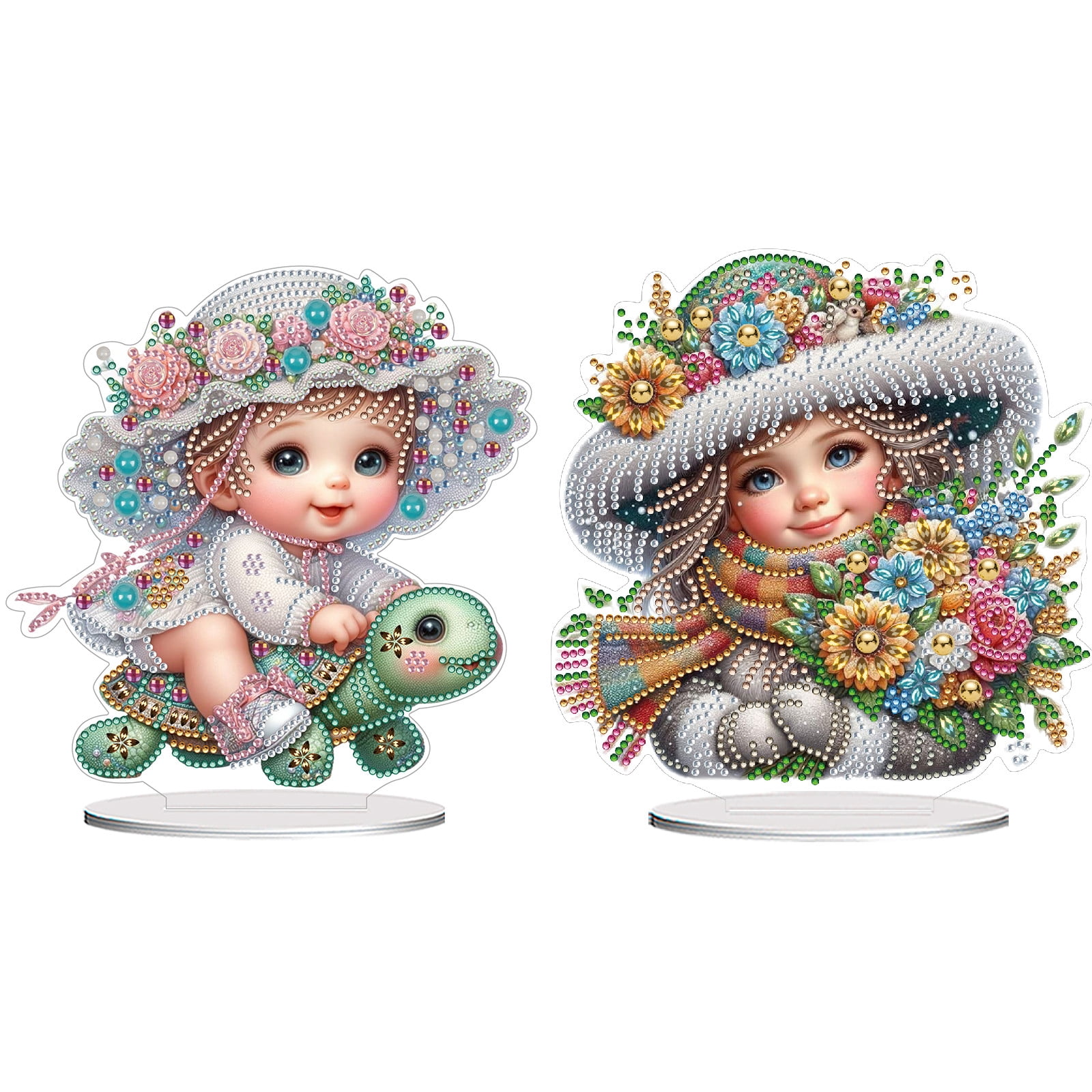 FLOPESN 2PCS DIY Diamond Painting Art, exquisite and shiny patterns, size 8.26x8.26 inches, made of PVC material suitable for home and desktop decoration