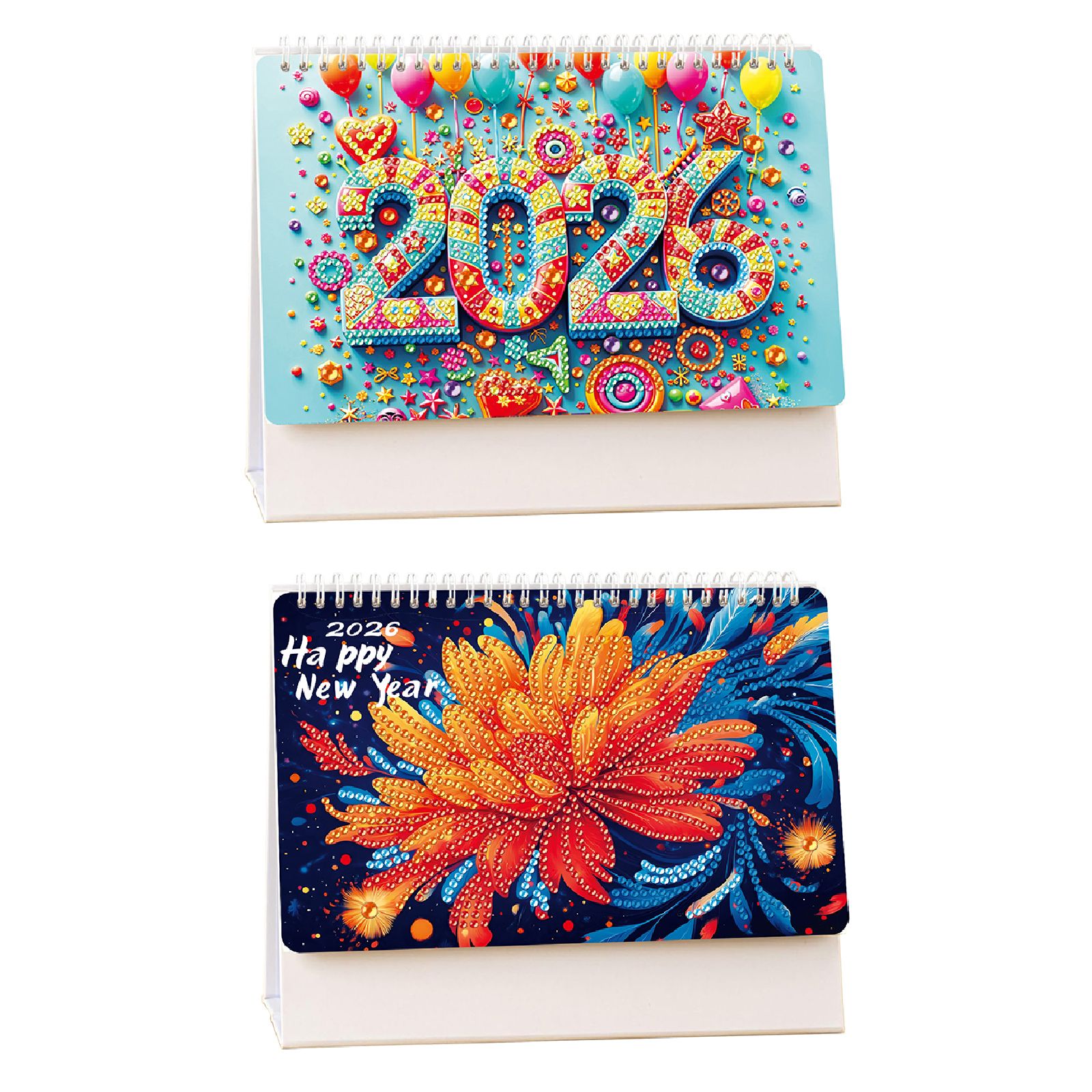 FLOPESN 2Pcs 2026 Desk Calendar DIY Diamond Painting Craft Kit, 7.68*6.69 in Paper Calendar with Special Drills for Home Office Decor