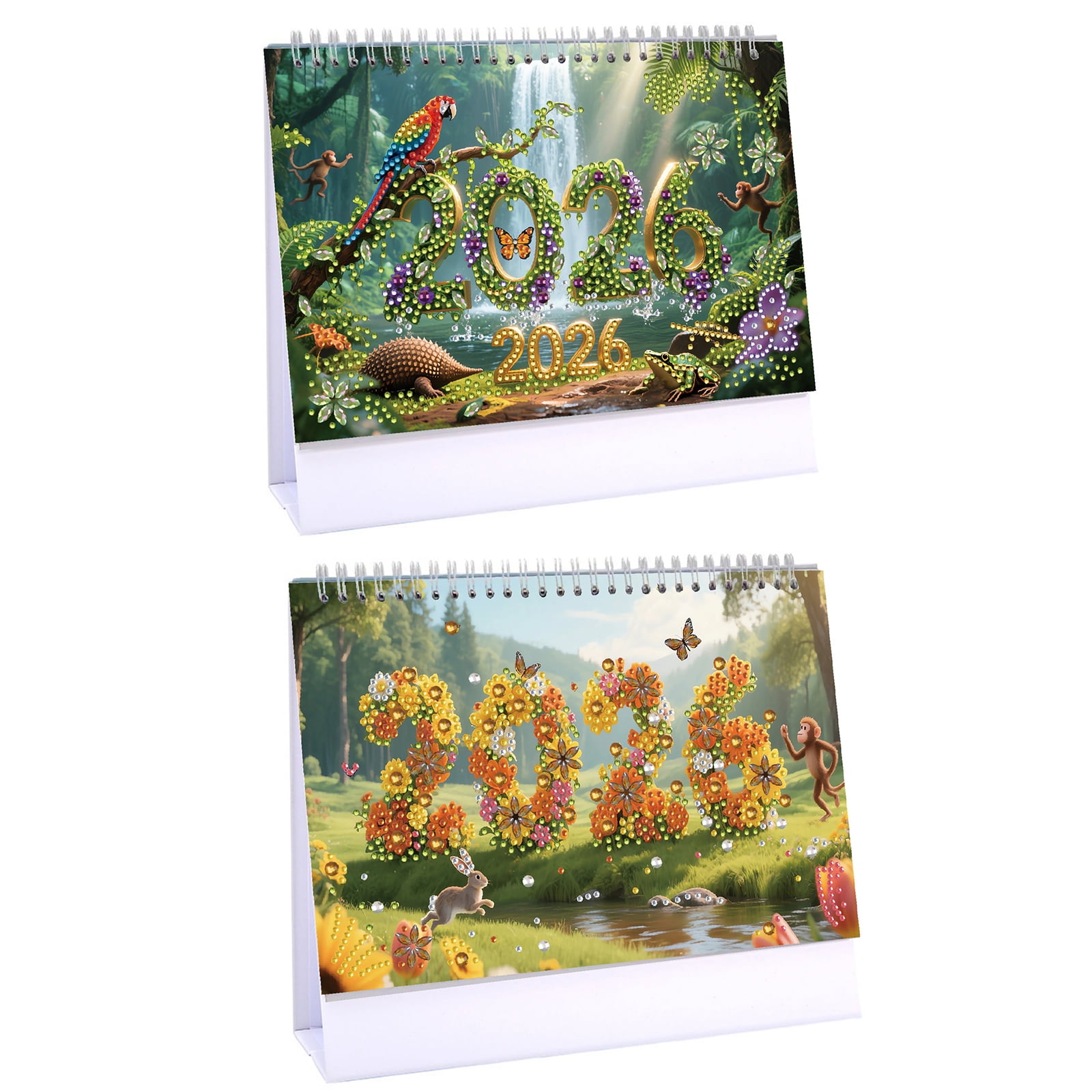 FLOPESN 2Pcs 2026 Desk Calendar DIY Diamond Painting Craft Kit – Complete Paper Calendar with Special Drills, Holiday Wreath & Gnome Themes for Home Office Decor
