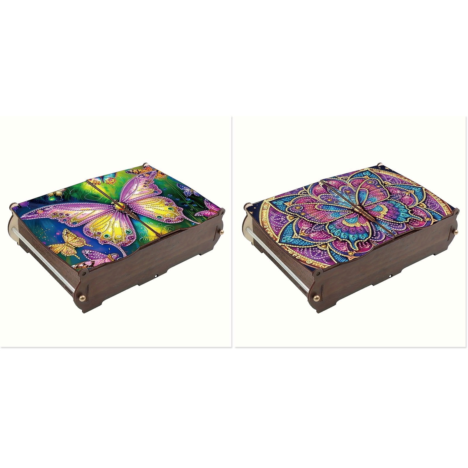 FLOPESN 2Pcs DIY Diamond Art Painting Jewelry Box,Creative Design Wooden Lid Rectangular Storage Case for Home Decor