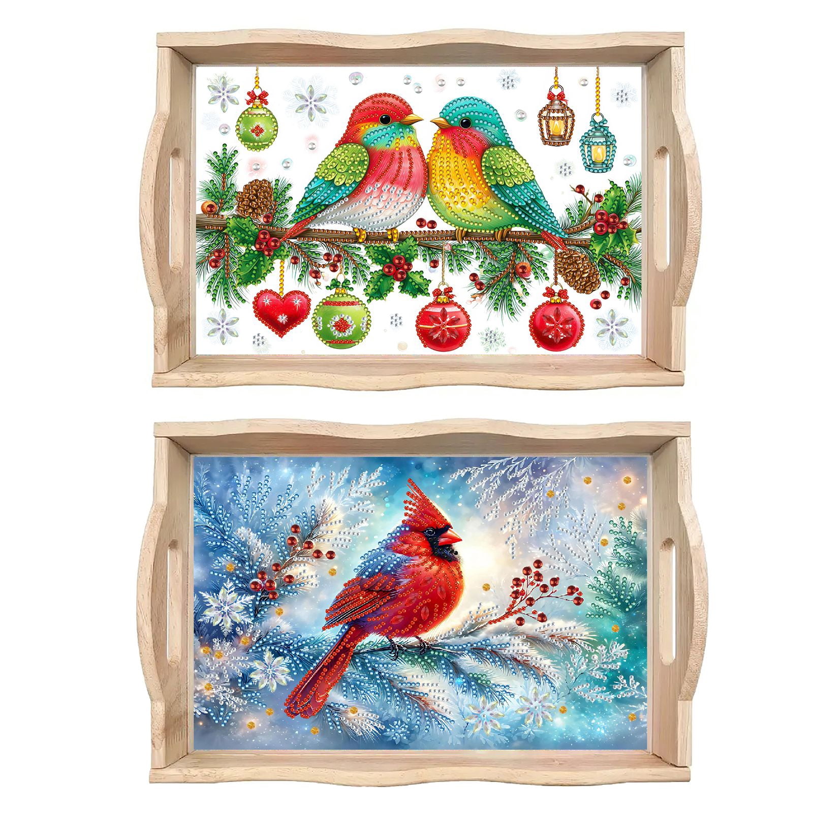 FLOPESN 2Pcs DIY Diamond Art Painting Wooden Tray,Creative Design Handmade Dinner Plate Partial Diamond Art for Coffee Living Room Home Organizer