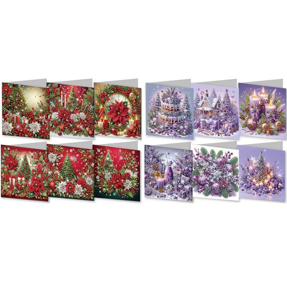 FLOPESN 2Pcs DIY Folding Christmas Greeting Card Diamond Art Painting,Creative Design Thank You Card Set with White Envelope for Birthday Festival