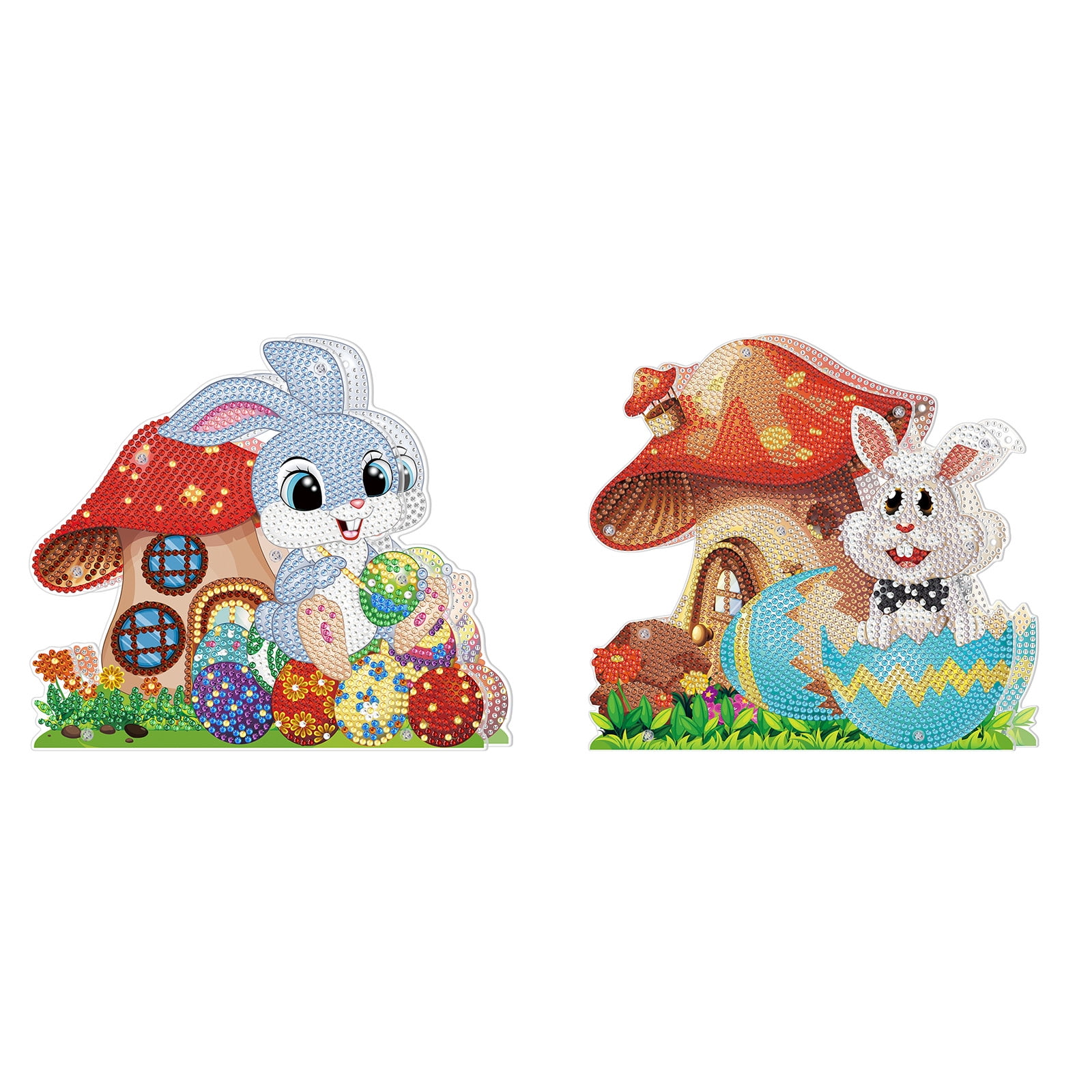 FLOPESN 2Pcs Easter Bunny DIY Diamond Art Painting Ornaments Lamp Kits, Diamond Painting Creative Handmade Bedroom Room Decor Double-Sided Dotted Diamonds