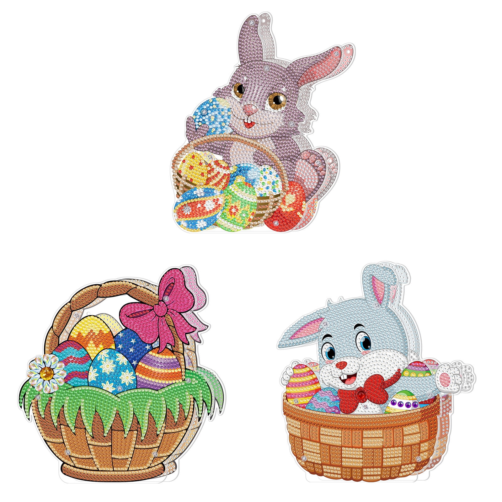 FLOPESN 3Pcs Easter Bunny DIY Diamond Art Painting Ornaments Lamp Kits, Diamond Painting Creative Handmade Bedroom Room Decor Double-Sided Dotted Diamonds