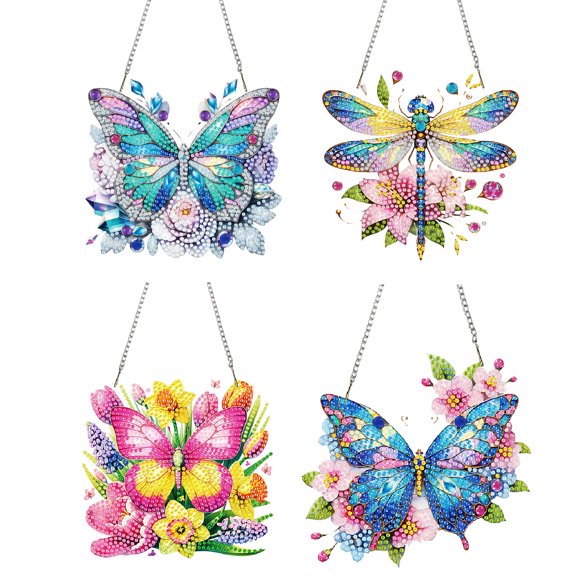 FLOPESN 4PCS Butterfly Diamond Art Hanging Set, PET Material Irregular Shape Home Decor, Creative DIY Craft Kit