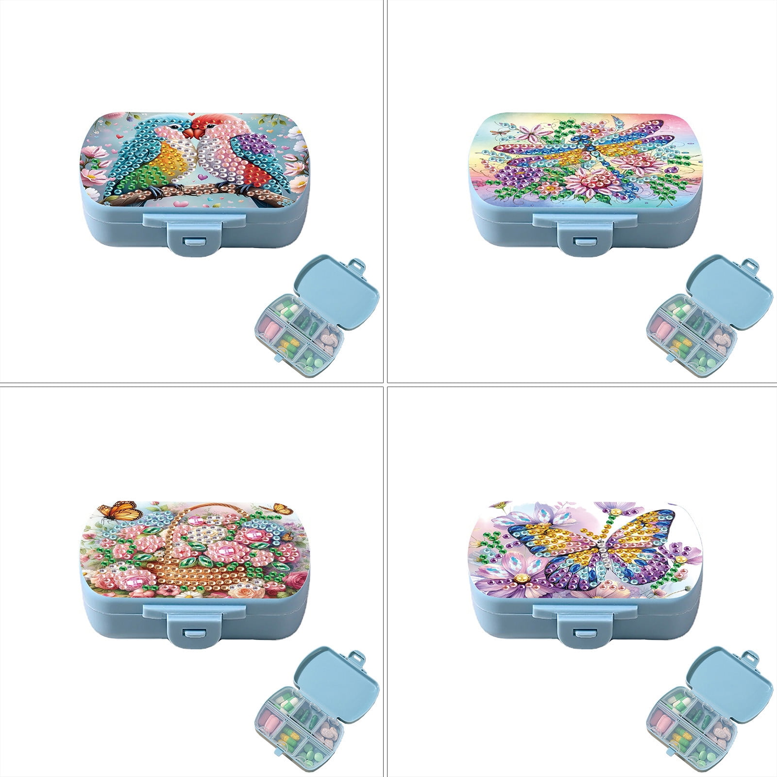 FLOPESN 4Pcs Diamond Art Painting Mini Storage Box with 6-Grid,Creative Design Compact Portable Small Case for Purse Travel Daily