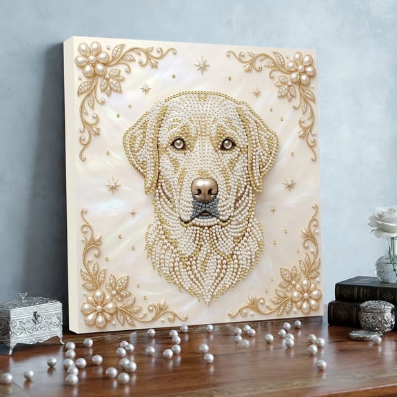 FLOPESN 5D Pearl DIY Painting Kit with Frame, 9.8 x 9.8 Inch, Zodiac Animal Dog Series Crystal Art Craft, Home Wall Decor Gift for Adults Kids