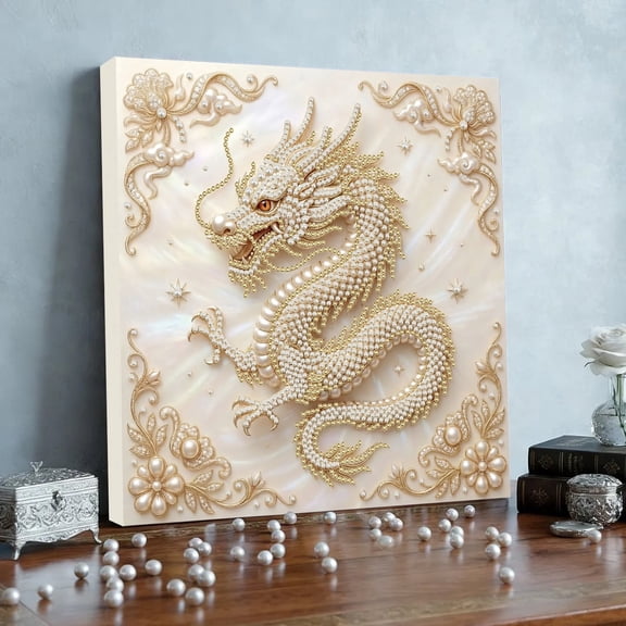 FLOPESN 5D Pearl DIY Painting Kit with Frame, 9.8 x 9.8 Inch, Zodiac Animal Dragon Series Crystal Art Craft, Home Wall Decor Gift for Adults Kids