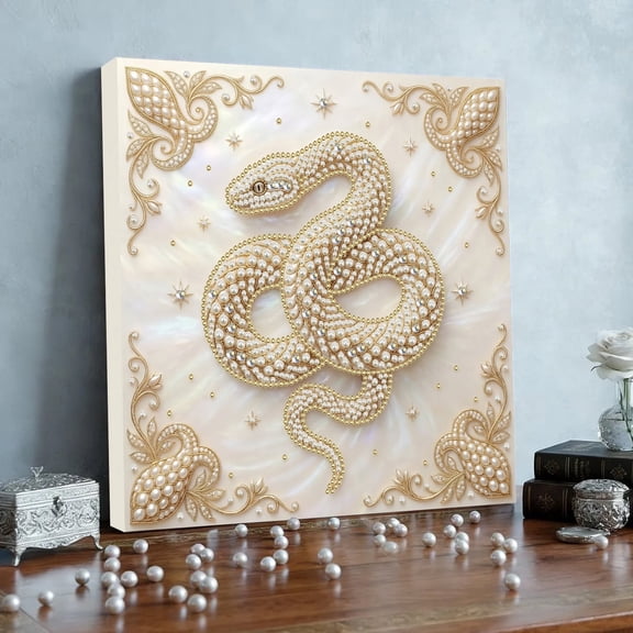 FLOPESN 5D Pearl DIY Painting Kit with Frame, 9.8 x 9.8 Inch, Zodiac Animal Series Snake Crystal Art Craft, Home Wall Decor Gift for Adults Kids
