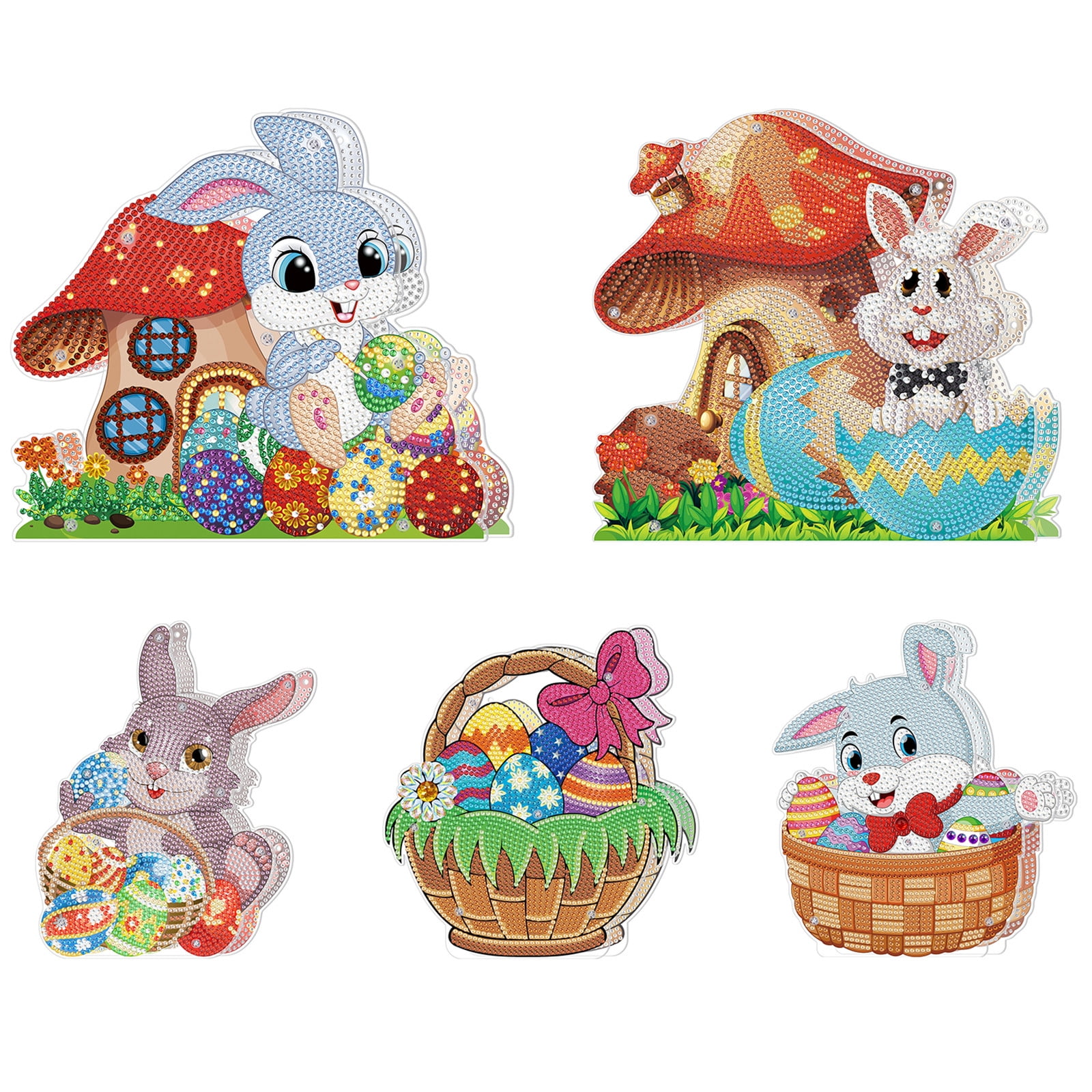 FLOPESN 5Pcs Easter Bunny DIY Diamond Art Painting Ornaments Lamp Kits, Diamond Painting Creative Handmade Bedroom Room Decor Double-Sided Dotted Diamonds