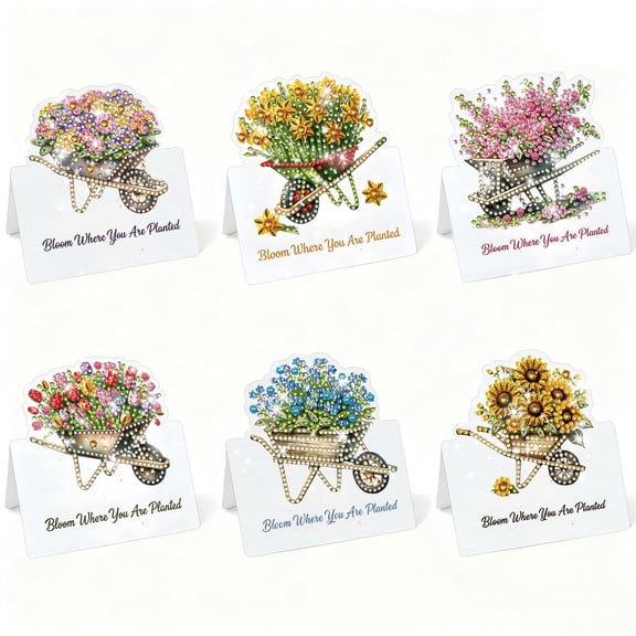 FLOPESN 6Pcs DIY Diamond Art Greeting Cards Set, Spring Flower 3D Folding Thank You Card For Birthday Holiday Blessing Gift(included envelopes)