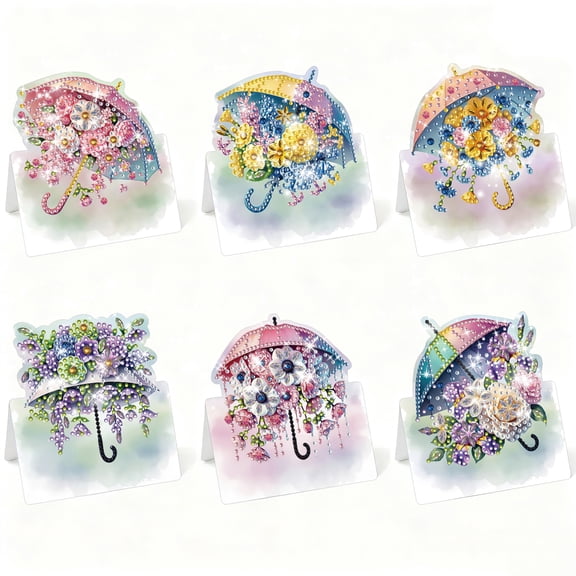 FLOPESN 6Pcs DIY Diamond Art Greeting Cards Set, Spring Flower 3D Folding Thank You Card For Birthday Holiday Blessing Gift(included envelopes)