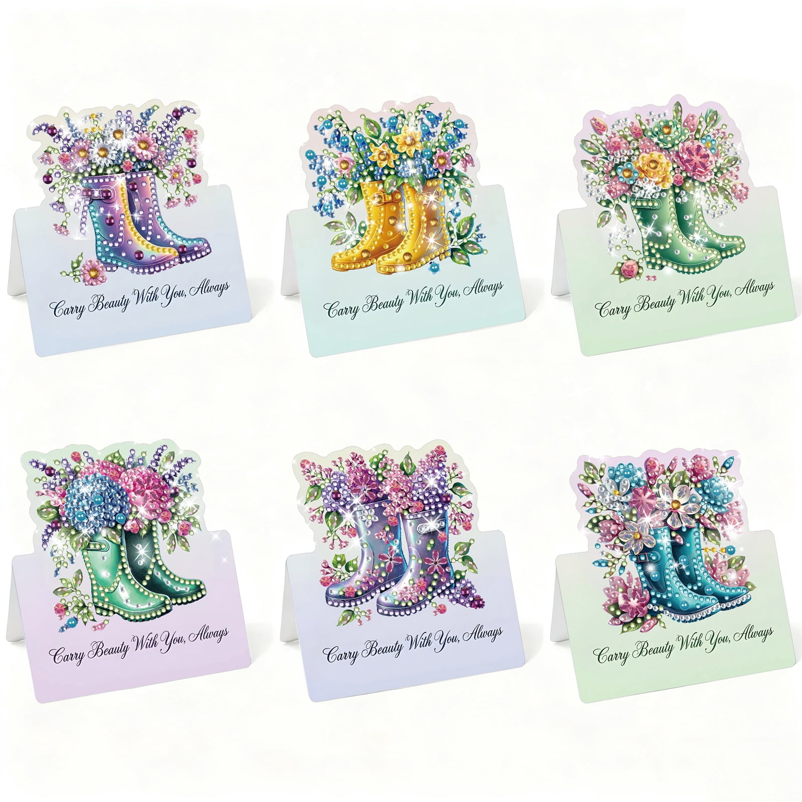 FLOPESN 6Pcs DIY Diamond Art Greeting Cards Set, Spring Flower 3D Folding Thank You Card For Birthday Holiday Blessing Gift(included envelopes)