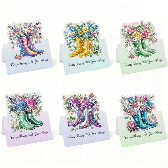 FLOPESN 6Pcs DIY Diamond Art Greeting Cards Set, Spring Flower 3D Folding Thank You Card For Birthday Holiday Blessing Gift(included envelopes)