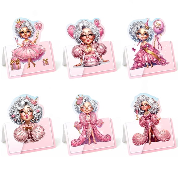 FLOPESN 6Pcs DIY Diamond Art Painting Creative Design Holiday Blessing Gift 3D Folding Greeting Card Set (11.5*11.5cm) (With White Envelope)-Birthday Grandma
