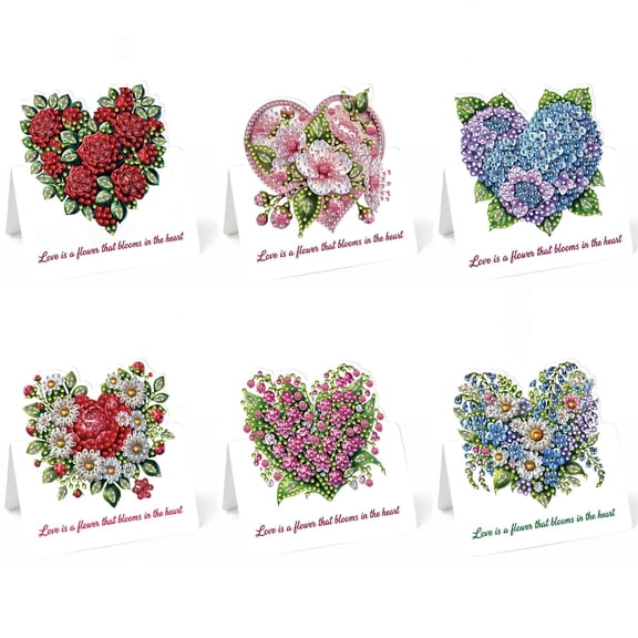 FLOPESN 6Pcs DIY Diamond Art Painting Greeting Cards Blessing,3D Folding Card Kit with White Envelopes for Valentine's Day Festival Gift-Flowers