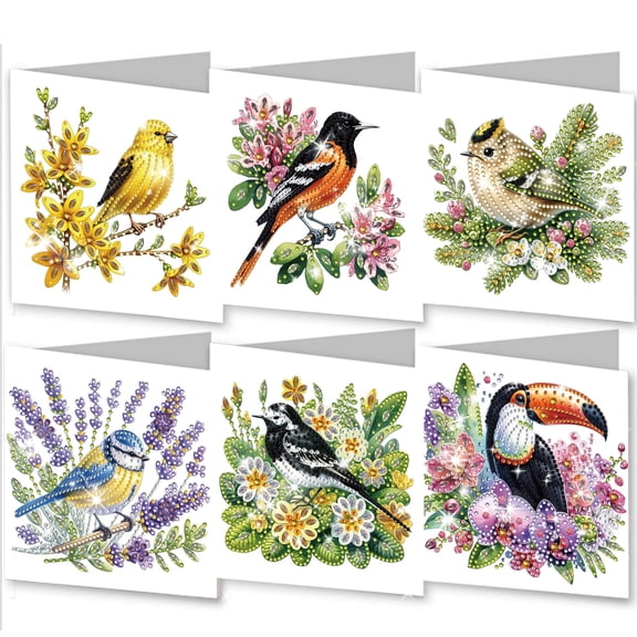 FLOPESN 6Pcs DIY Diamond Art Spring Greeting Card Set,Creative Design Folding Greeting Card Set Holiday Blessing Gift with white envelope 15*15cm-Bird
