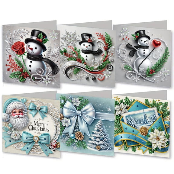 FLOPESN 6Pcs DIY Folding Christmas Birthday Greeting Card Diamond Art Painting Creative Design Thank You Cards Set with White Envelope-Snowman