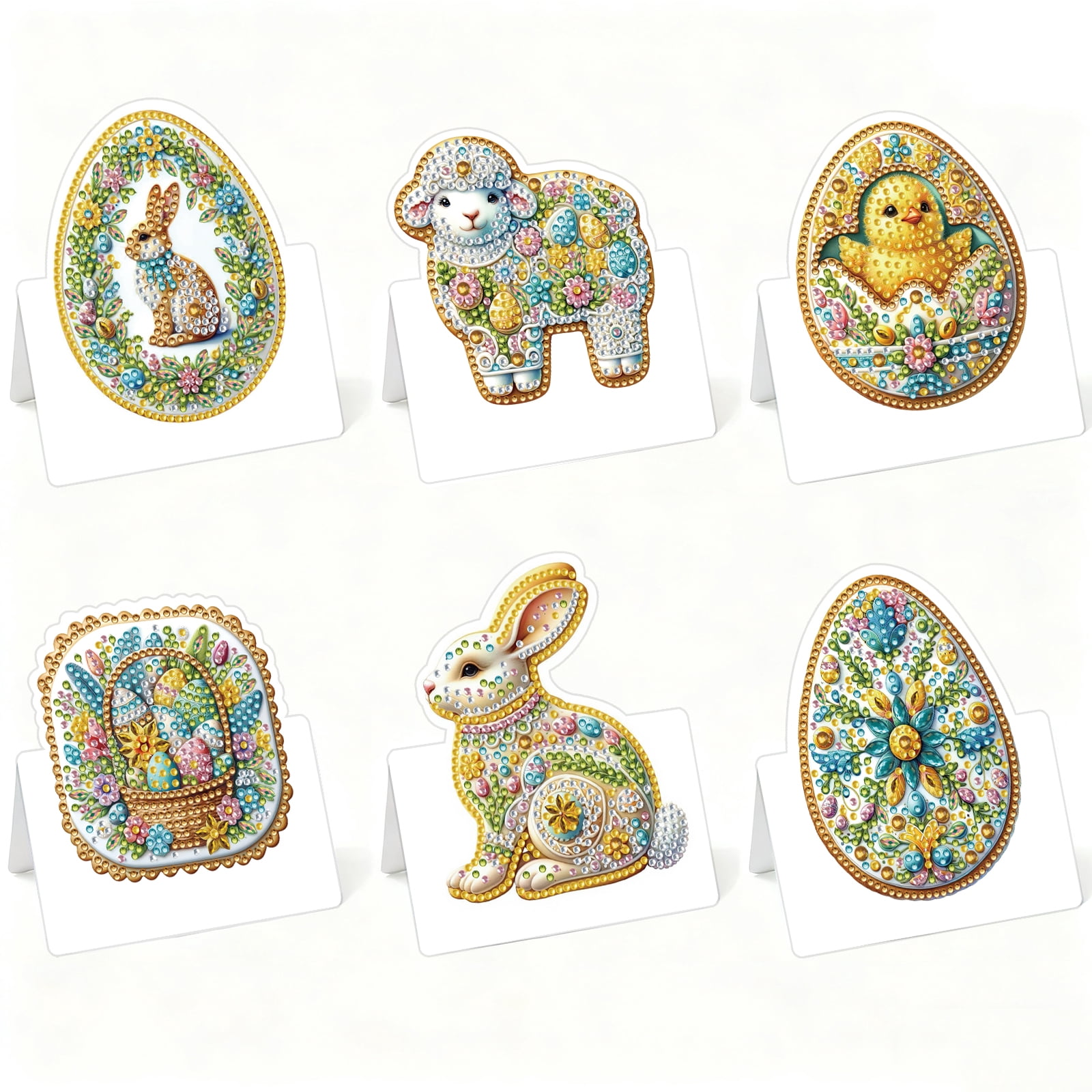 FLOPESN 6Pcs Easter Foldable Greeting Card set,DIY Diamond Art Painting with White Envelopes for Festival Holiday-Cookies
